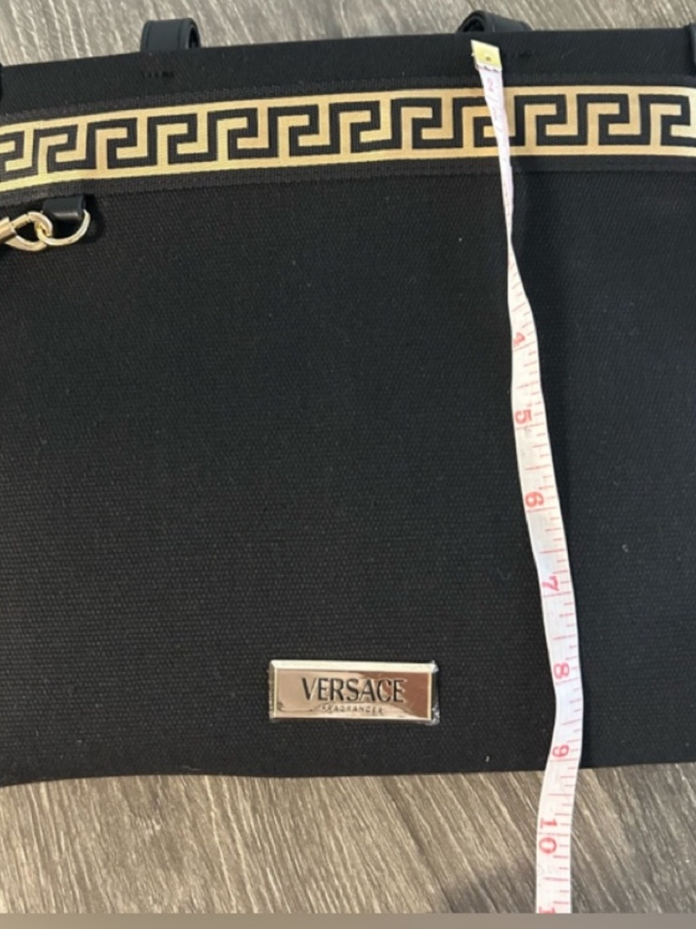 Versace Black Canvas Tote with Gold Greek Key Band - Picture 5 of 5